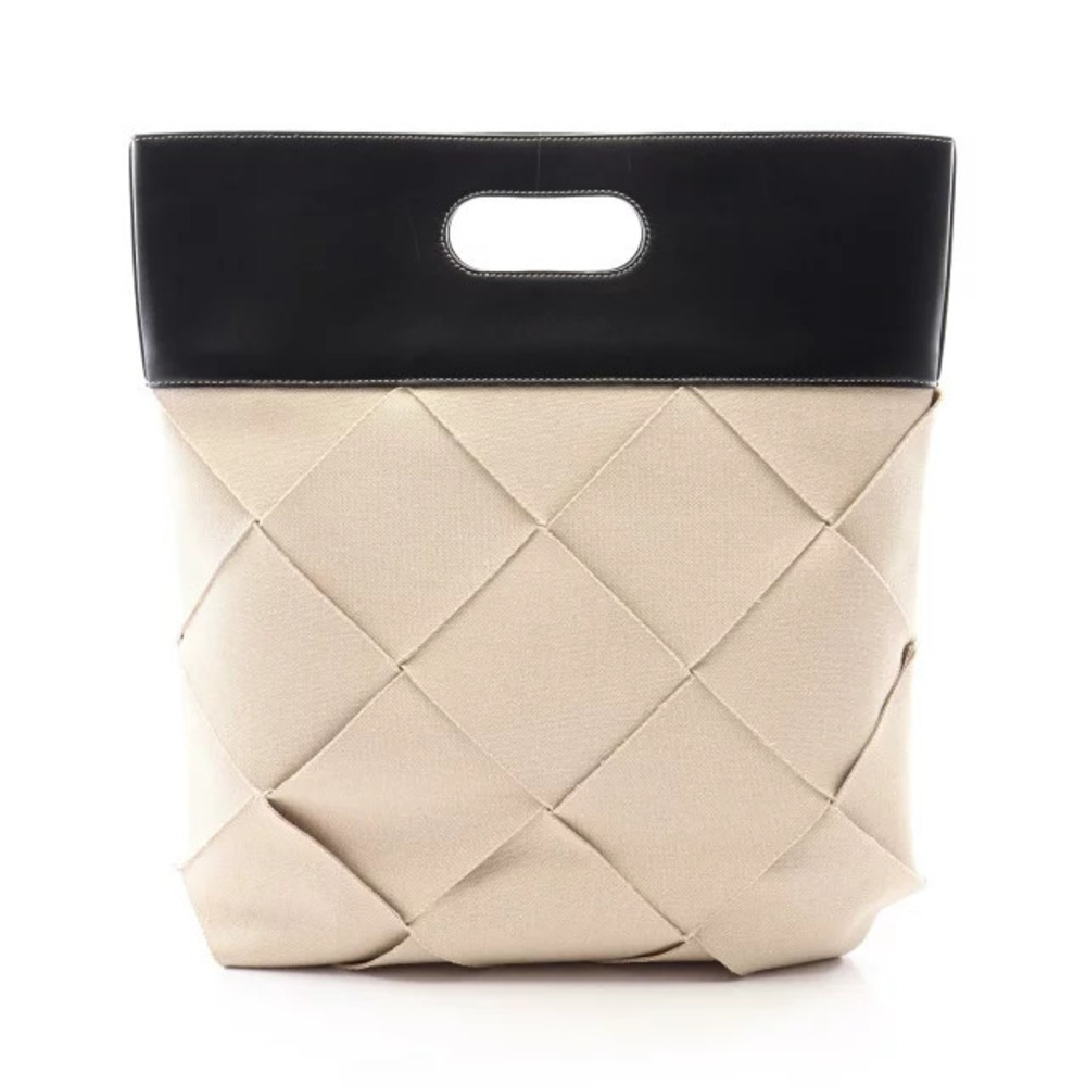 Bottega Veneta Slip Intrecciato Tote Bag Canvas Leather Ivory White Black